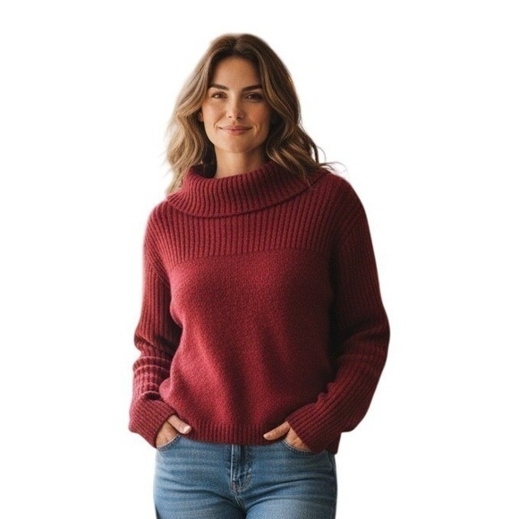 Sweaters - Crimson Red Ribbed Turtleneck Sweater Cozy Knit Long Sleeve Top No Tags Fits L